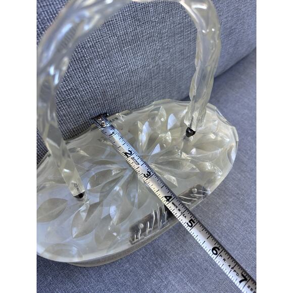 VINTAGE 1950s LUCITE PURSE Handbag PEARL Marbleized Ivory Round Box Style Nice! - Picture 5 of 10